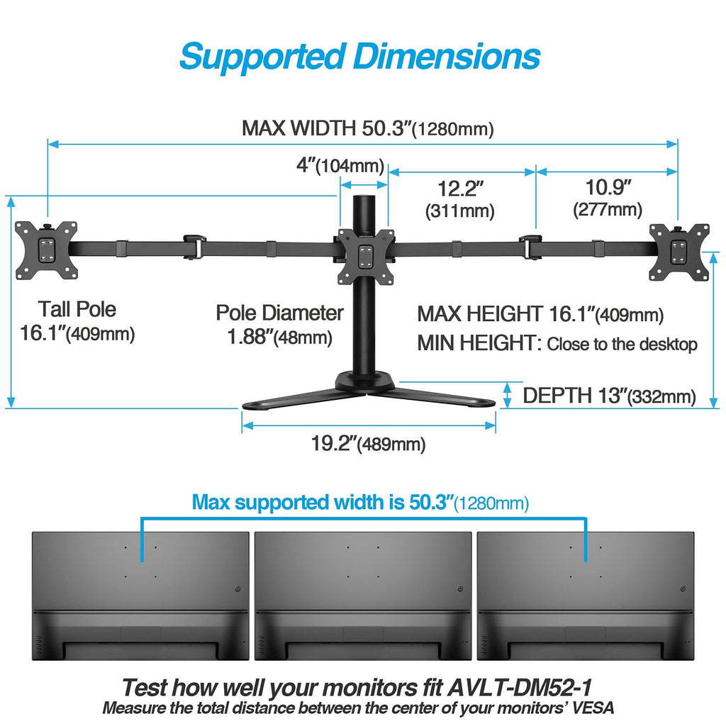 AVLT Triple 27" Monitor Desk Mount Freestanding Mount Three(3) Monitors on