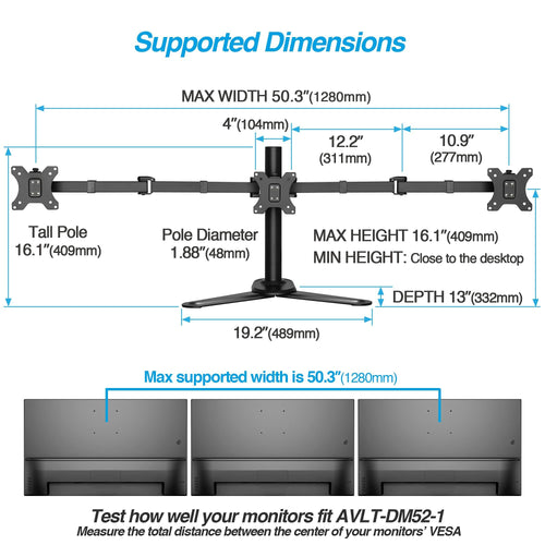 AVLT Triple 27" Monitor Desk Mount Freestanding Mount Three(3) Monitors on
