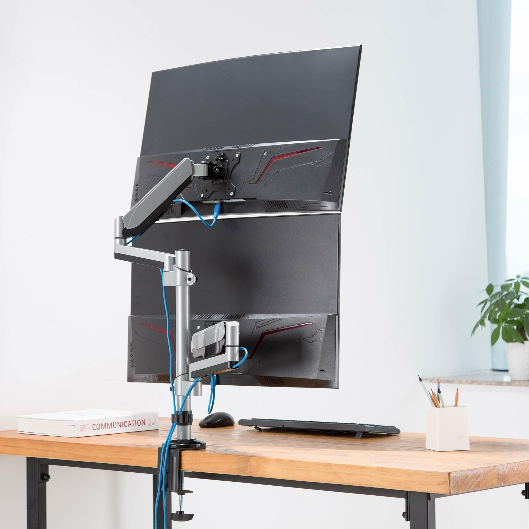 AVLT Dual 17"-32" Stacked Monitor Arm Desk Mount for 2 Flat or Curved Screens,