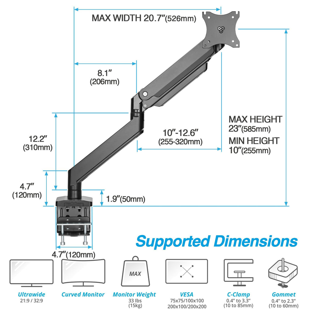 AVLT Single Monitor Arm and Reinforcement Plate