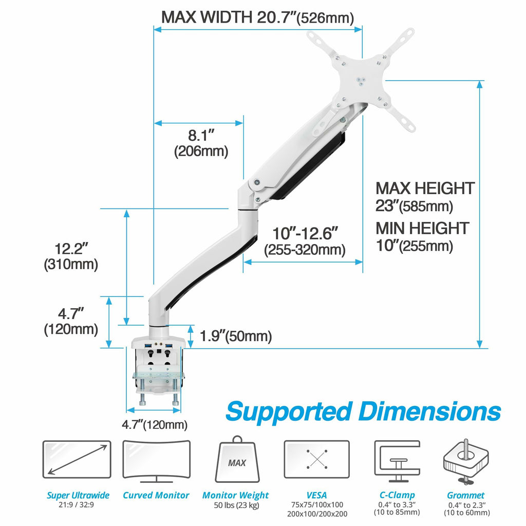 AVLT Single 17"-49" Super Ultrawide Monitor Arm for Screens Up to 50 lbs,