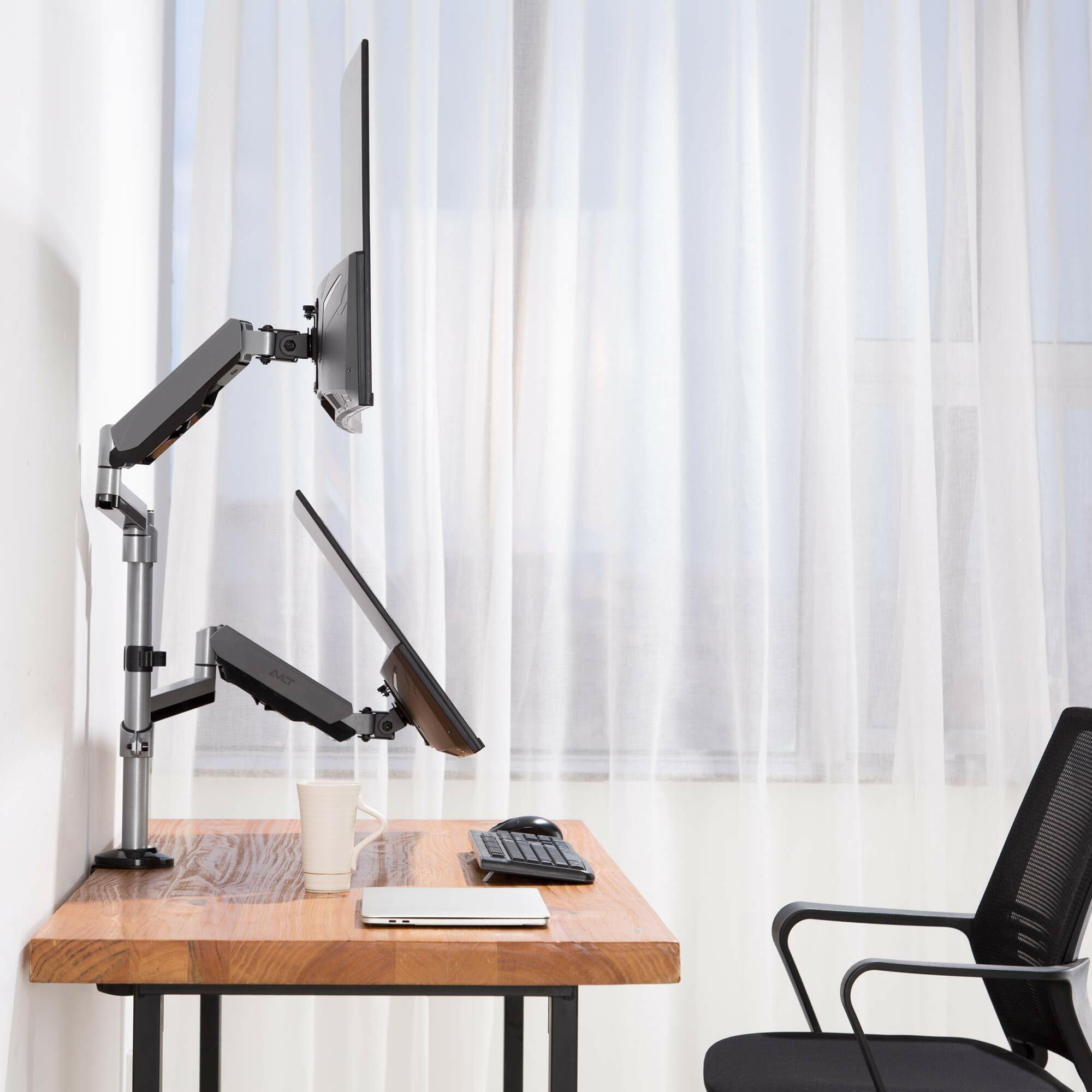 AVLT Dual 17"-32" Stacked Monitor Arm Desk Mount for 2 Flat or Curved Screens,