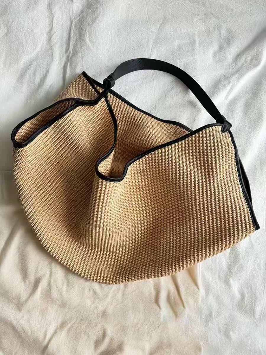 Lanshgo Straw Woven Shoulder Bag Women Summer Beach Tote Bag