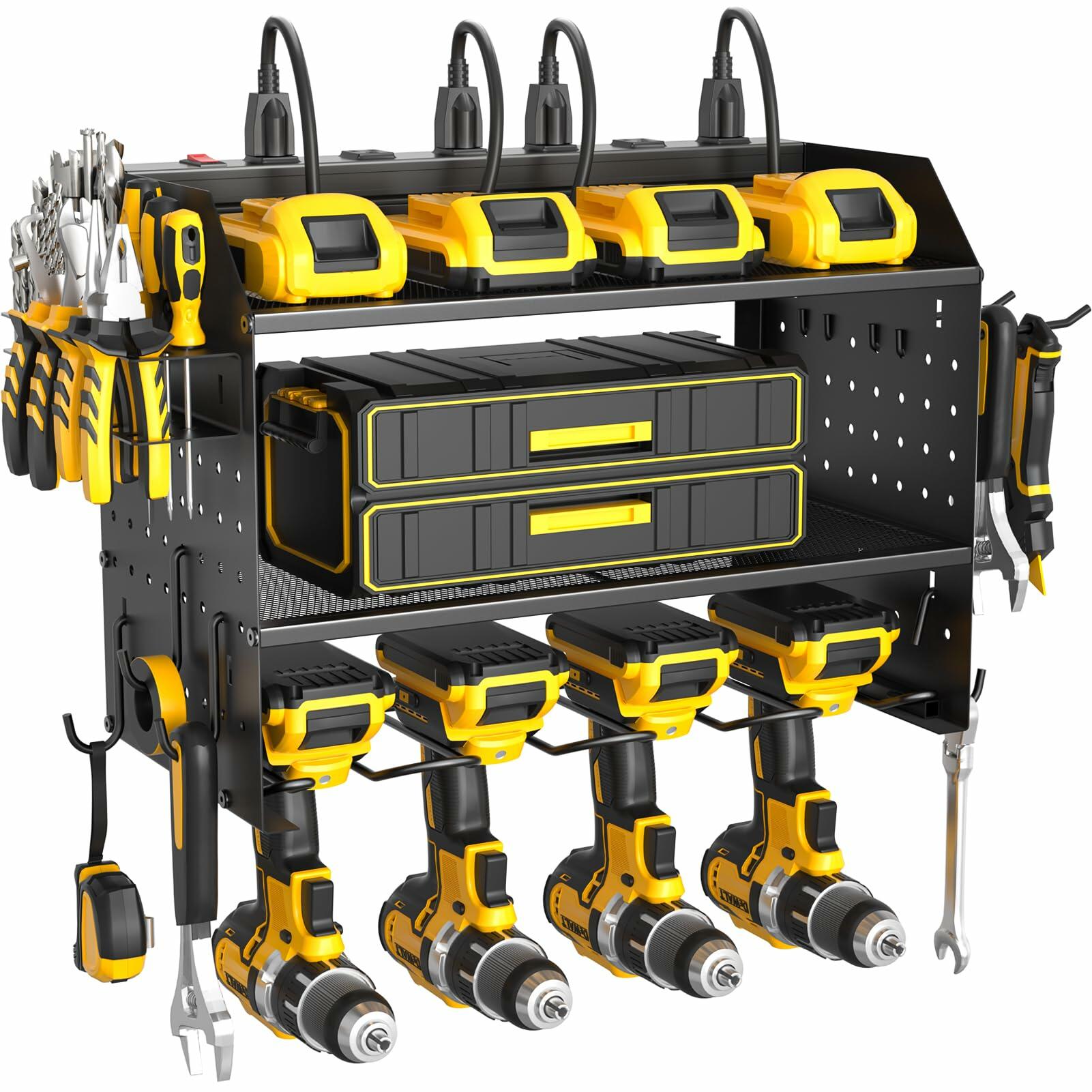 ZESEN Power Tool Organizer Wall Mount 3-Layer Charging Station 6 Outlets