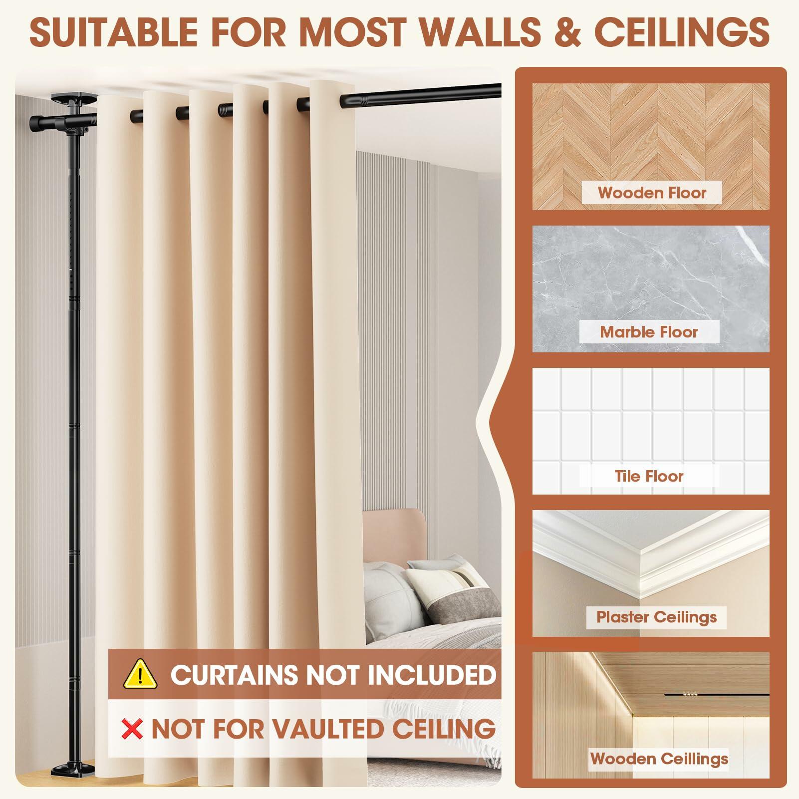 SUNALLY Room Divider Curtain Rod No Drilling Space Partition Separator