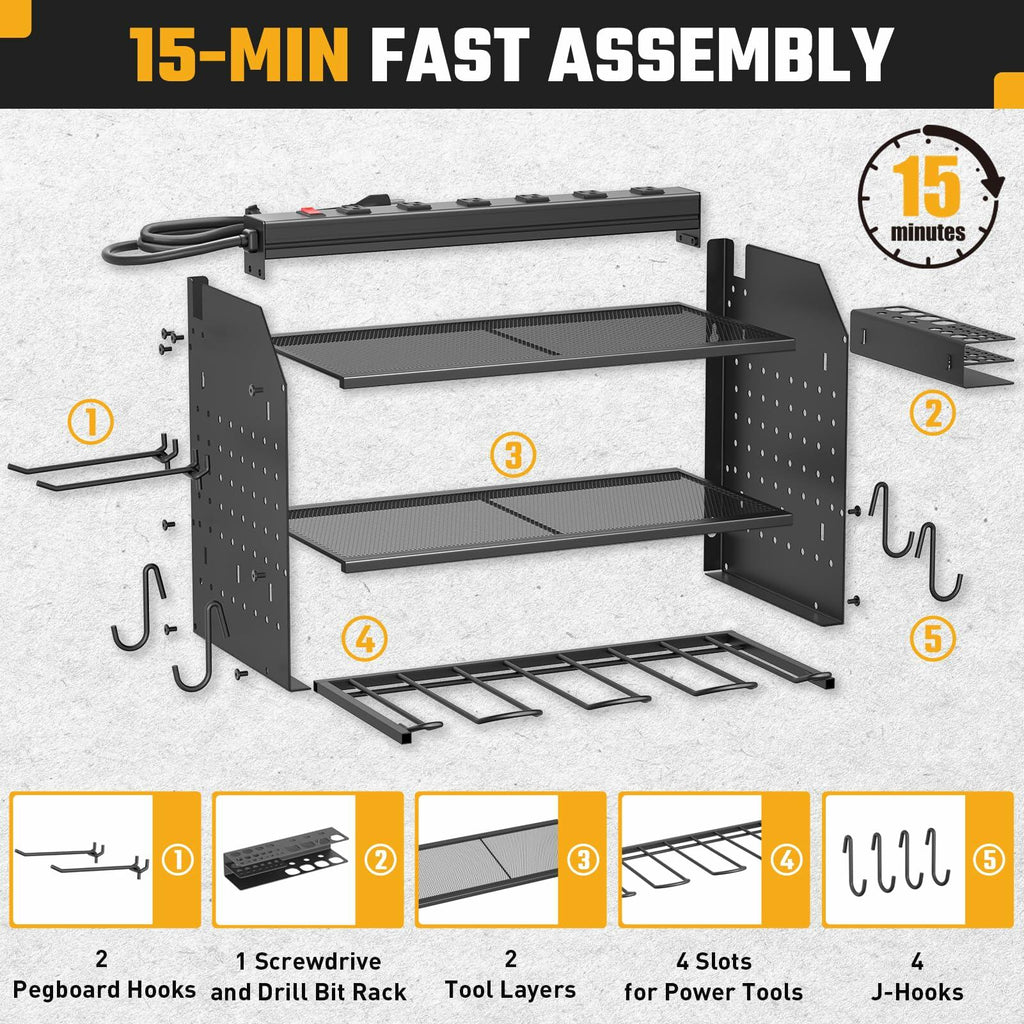 ZESEN Power Tool Organizer Wall Mount 3-Layer Charging Station 6 Outlets