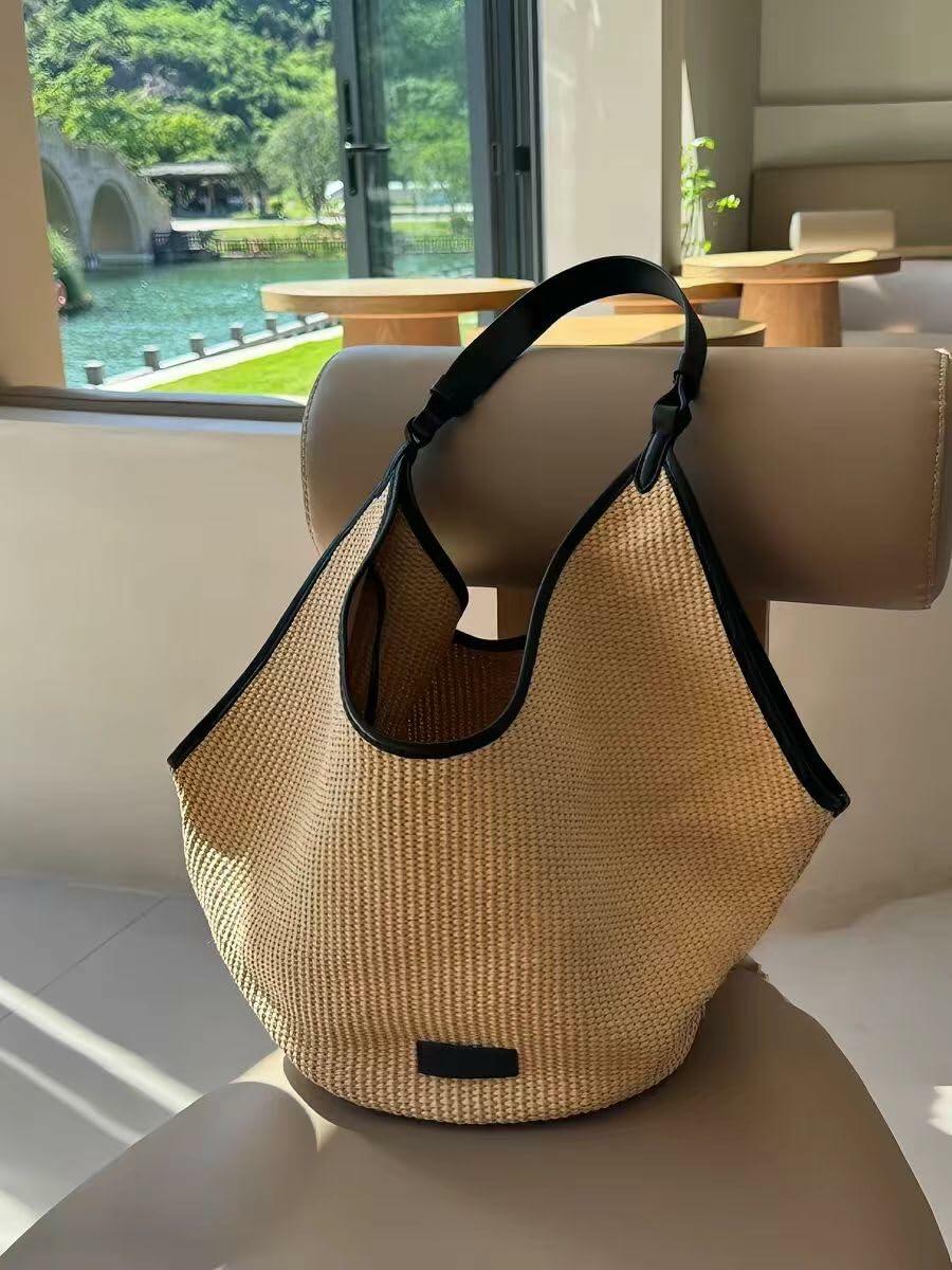 Lanshgo Straw Woven Shoulder Bag Women Summer Beach Tote Bag