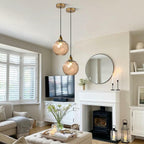 BOKT Large Gold Amber Glass Pendant Light Mid Century Modern Ceiling Fixture