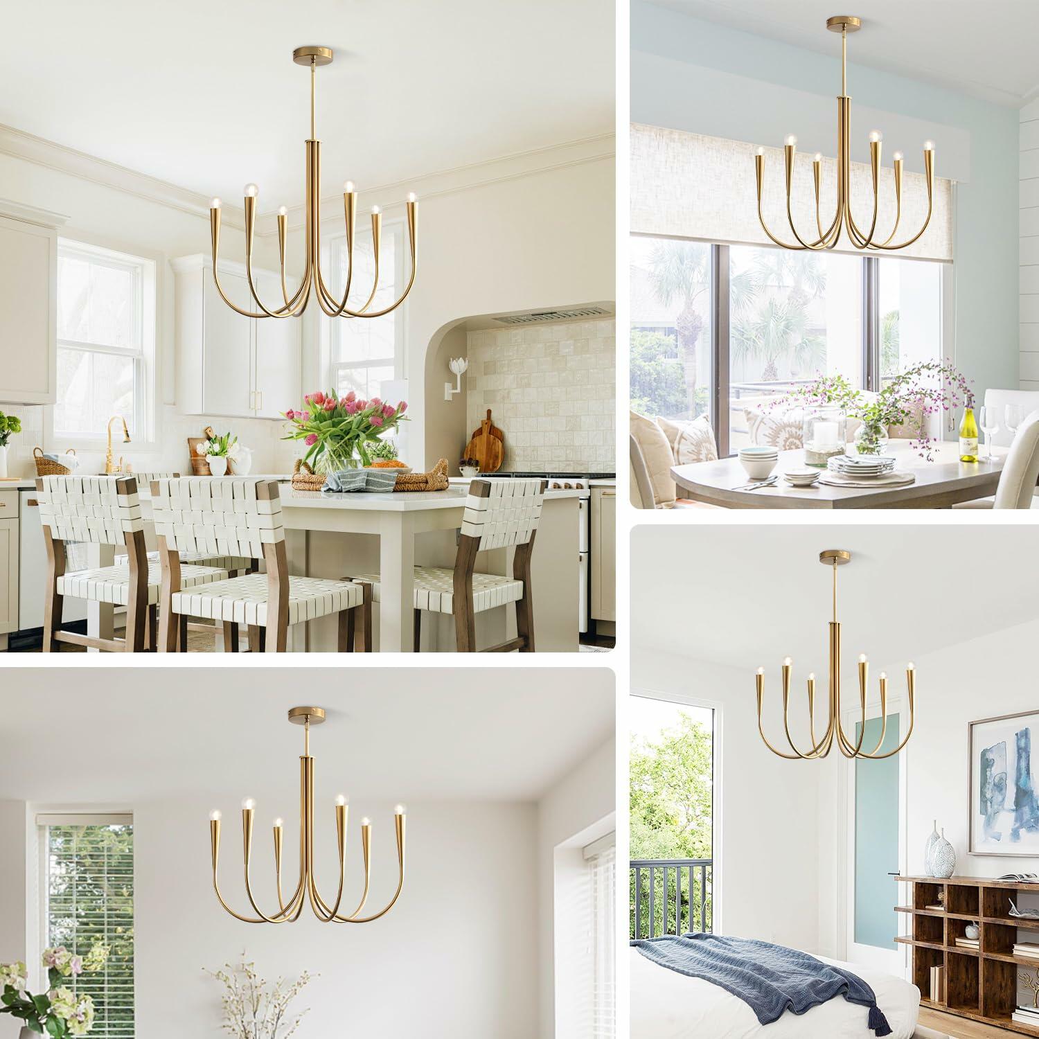 Magiroz 6-Light Gold Candle Chandelier Vintage Farmhouse Dining Room Pendant