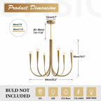 Magiroz 6-Light Gold Candle Chandelier Vintage Farmhouse Dining Room Pendant