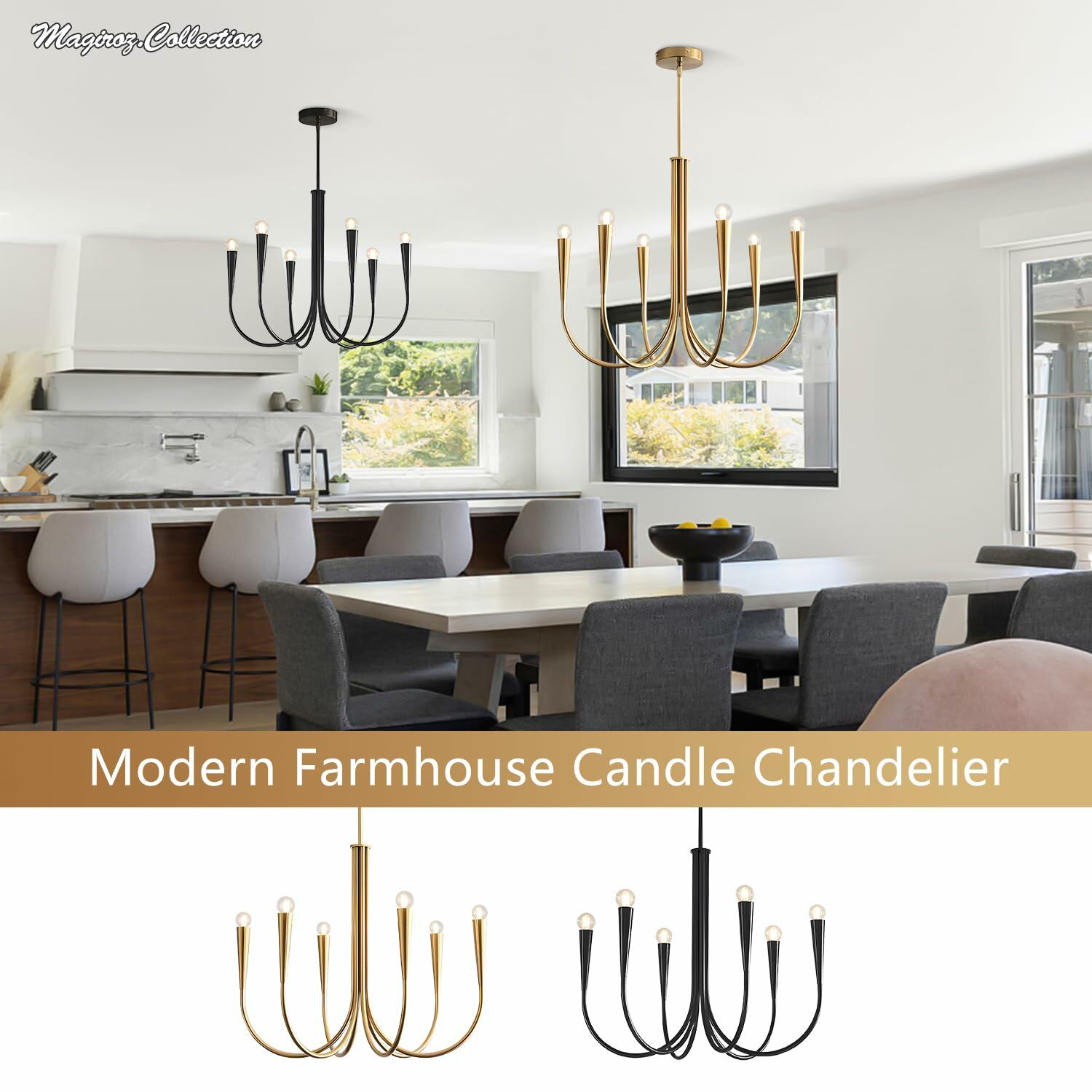 Magiroz 6-Light Gold Candle Chandelier Vintage Farmhouse Dining Room Pendant
