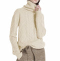 FULBHPRINT Women Turtleneck Cashmere Wool Sweater Knit Winter Pullover Beige