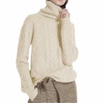 FULBHPRINT Women Turtleneck Cashmere Wool Sweater Knit Winter Pullover Beige