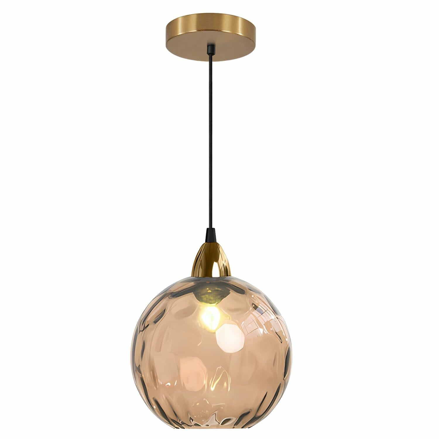 BOKT Large Gold Amber Glass Pendant Light Mid Century Modern Ceiling Fixture