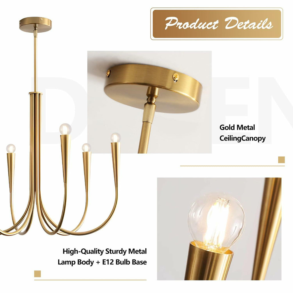 Magiroz 6-Light Gold Candle Chandelier Vintage Farmhouse Dining Room Pendant