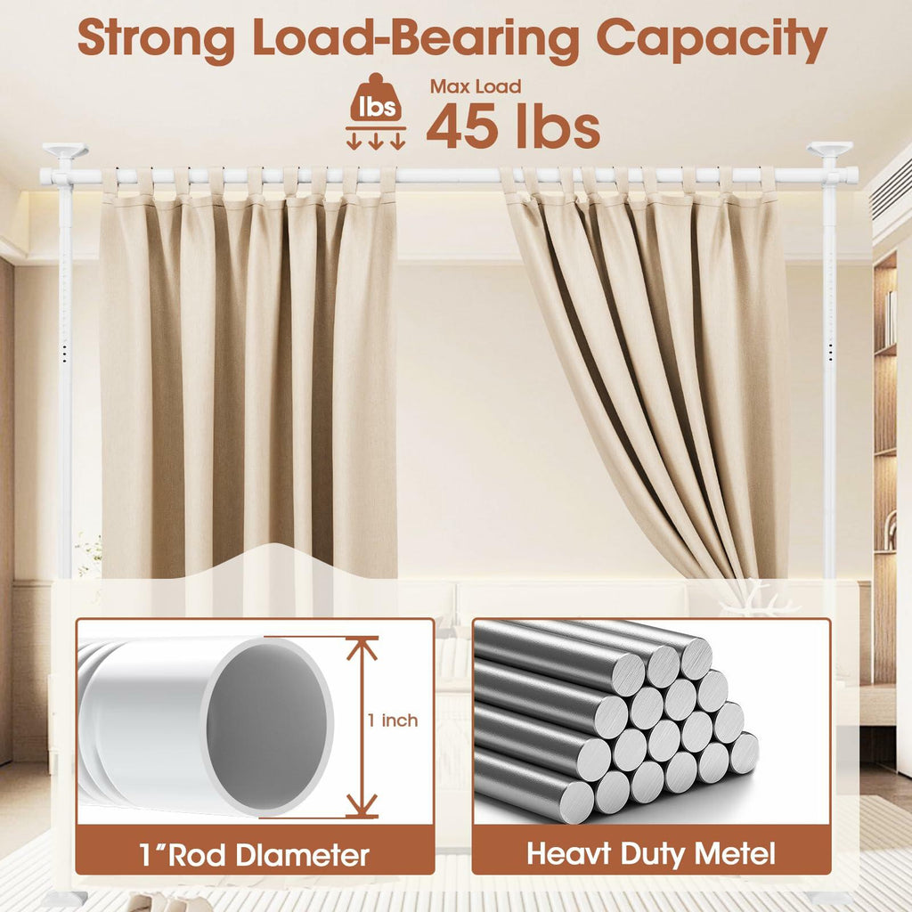 SUNALLY No Drill Room Divider Curtain Rod Freestanding 4-10ft H 28-114in W White