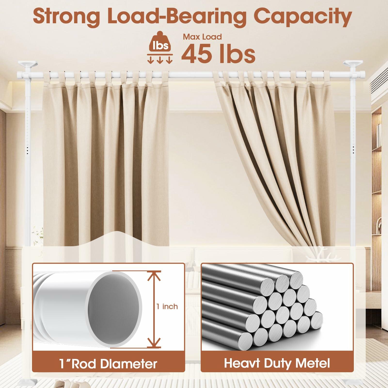 SUNALLY No Drill Room Divider Curtain Rod Freestanding 4-10ft H 28-114in W White