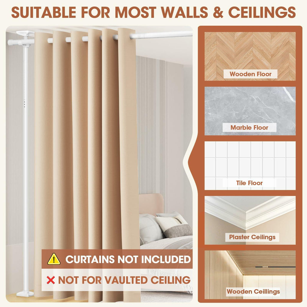 SUNALLY No Drill Room Divider Curtain Rod Freestanding 4-10ft H 28-114in W White