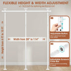 SUNALLY No Drill Room Divider Curtain Rod Freestanding 4-10ft H 28-114in W White