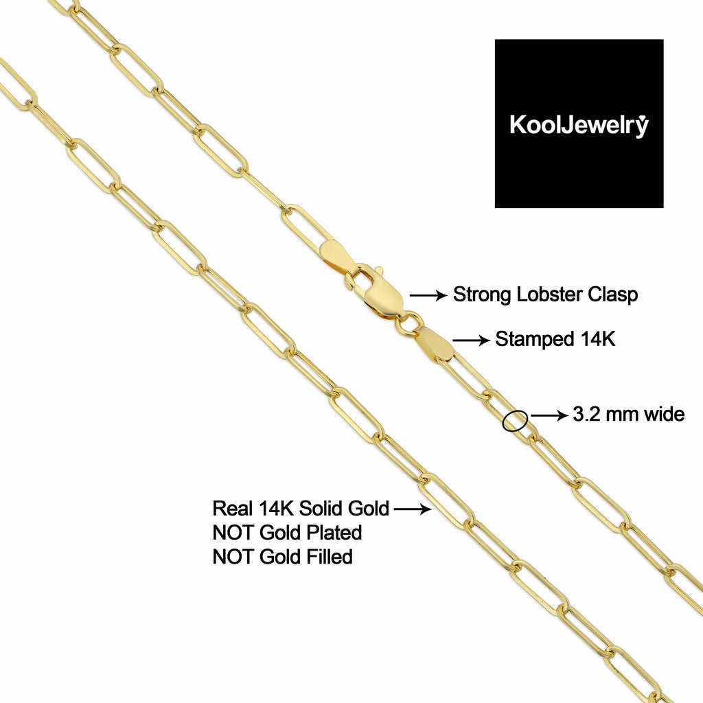 Kooljewelry Womens Chain Classic - 14k Yellow Gold Polished Paperclip Chain