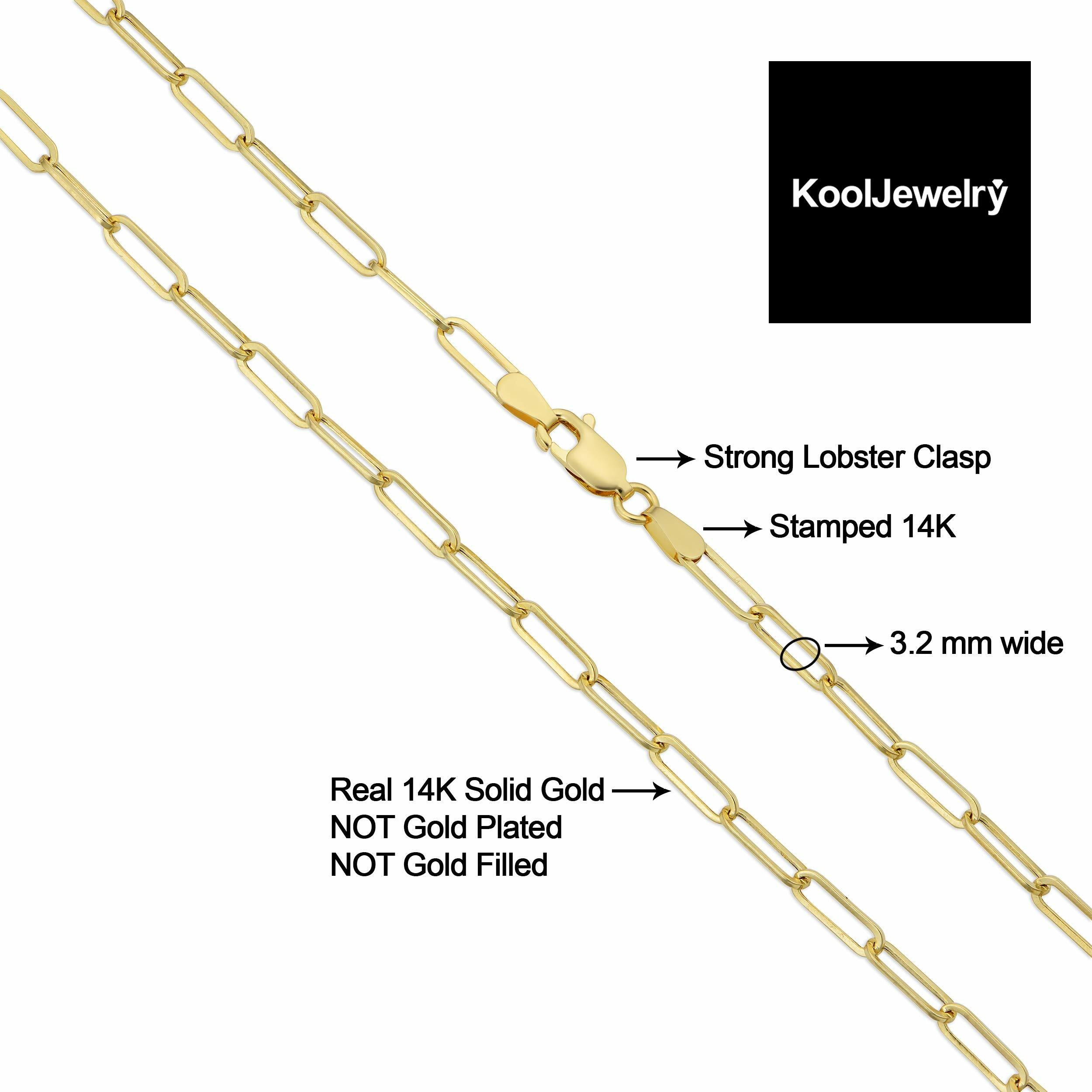 Kooljewelry Womens Chain Classic - 14k Yellow Gold Polished Paperclip Chain