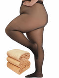 Amzshe Plus Size Fleece Lined Tights for Women, Fake Translucent Warm Winter
