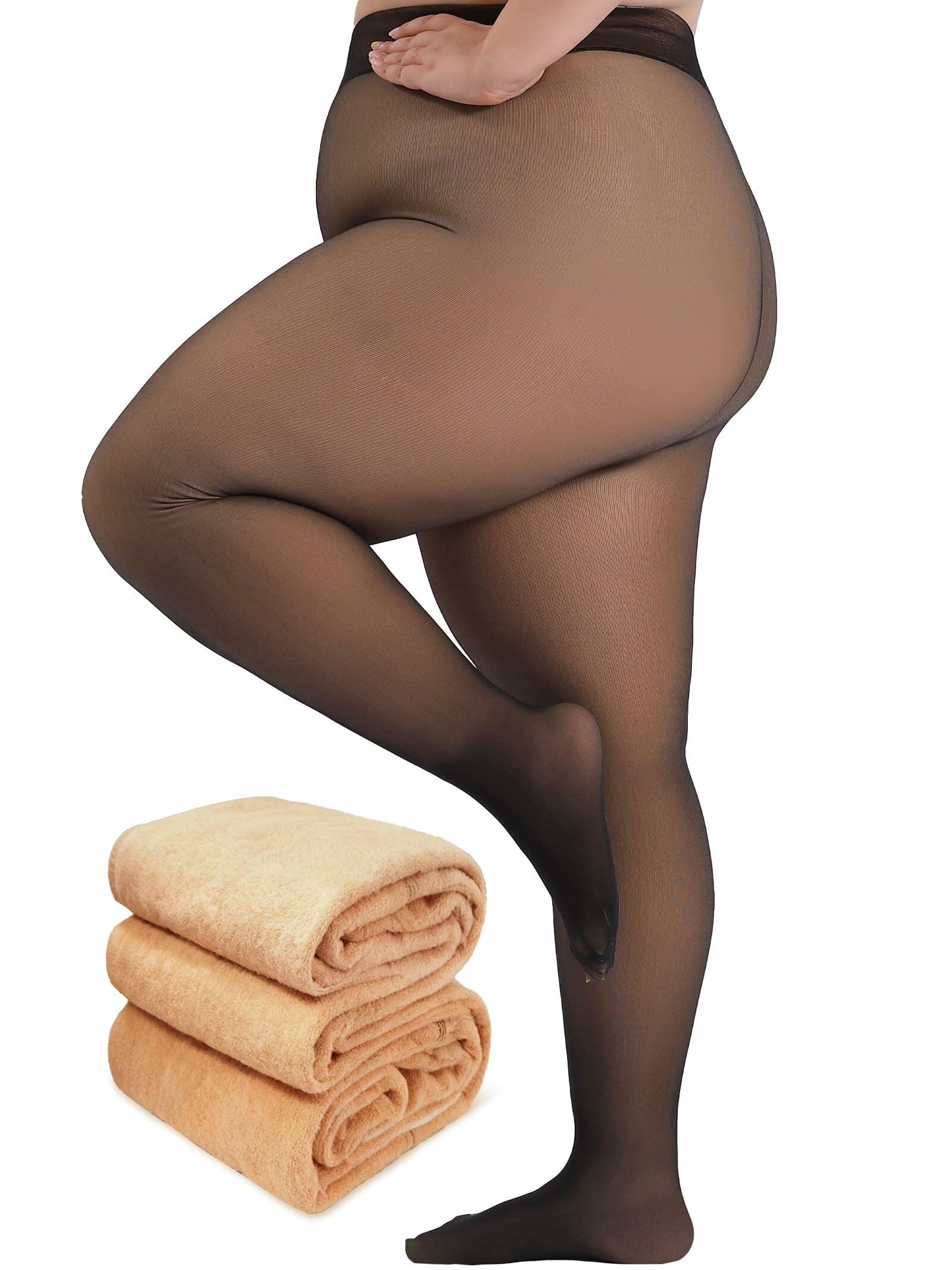 Amzshe Plus Size Fleece Lined Tights for Women, Fake Translucent Warm Winter