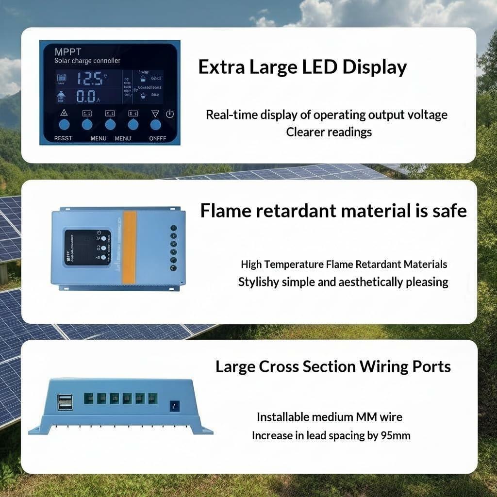 Solar Charge Controller 120A 12V 24V 36V 48V Intelligent Recognition LCD Display