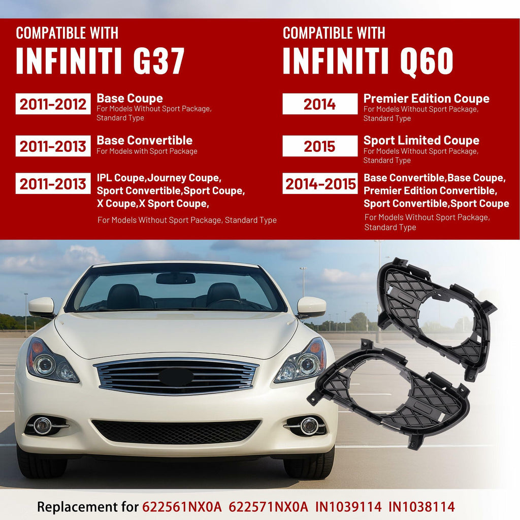 HECASA Fog Light Bezels LH & RH for Infiniti G37 2011-2015 Compatible