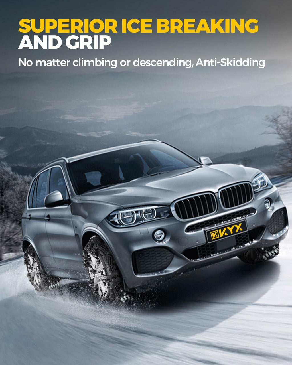 KYX Tire Chains for Car SUV Pickup Trucks Adjustable Universal Snow Chains
