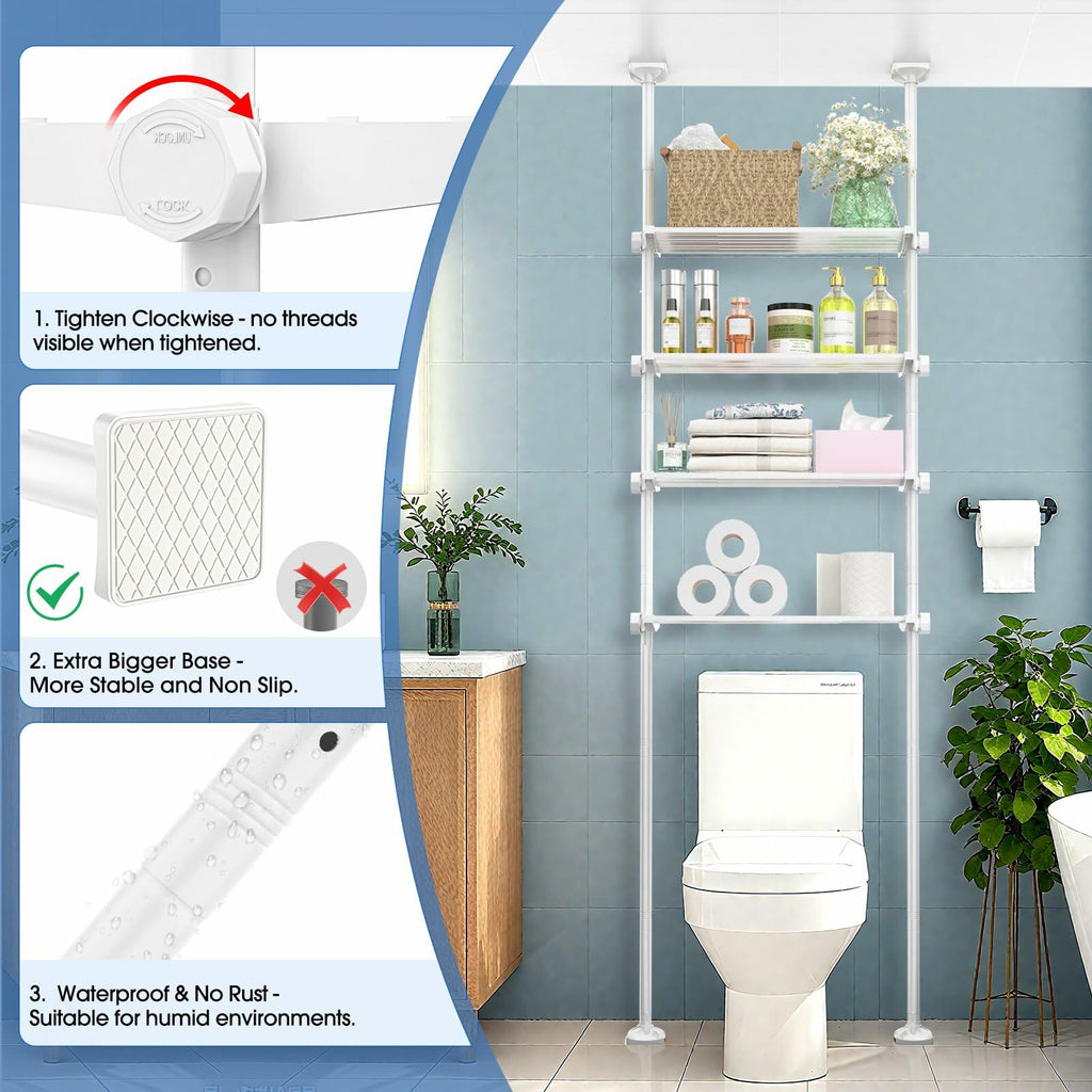 SUNALLY Over Toilet Storage Shelf 4-Tier Adjustable Bathroom Organizer