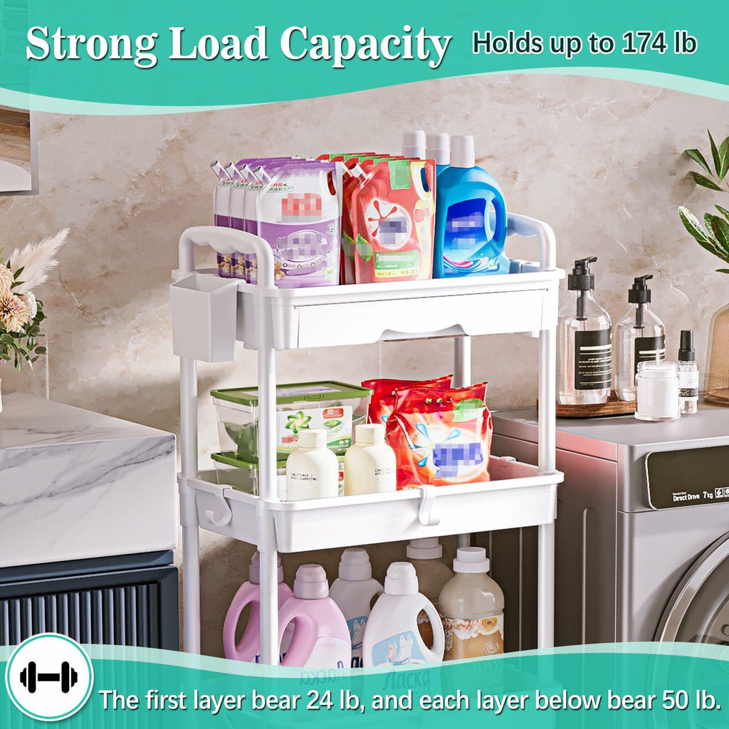 SUNALLY 4 Tier Rolling Utility Cart with Drawer Storage Organizer Cart