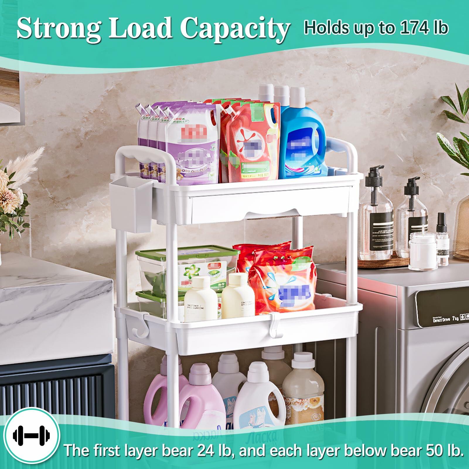 SUNALLY 4 Tier Rolling Utility Cart with Drawer Storage Organizer Cart