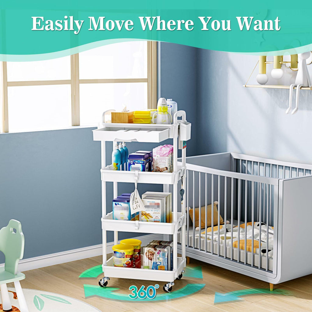 SUNALLY 4 Tier Rolling Utility Cart with Drawer Storage Organizer Cart