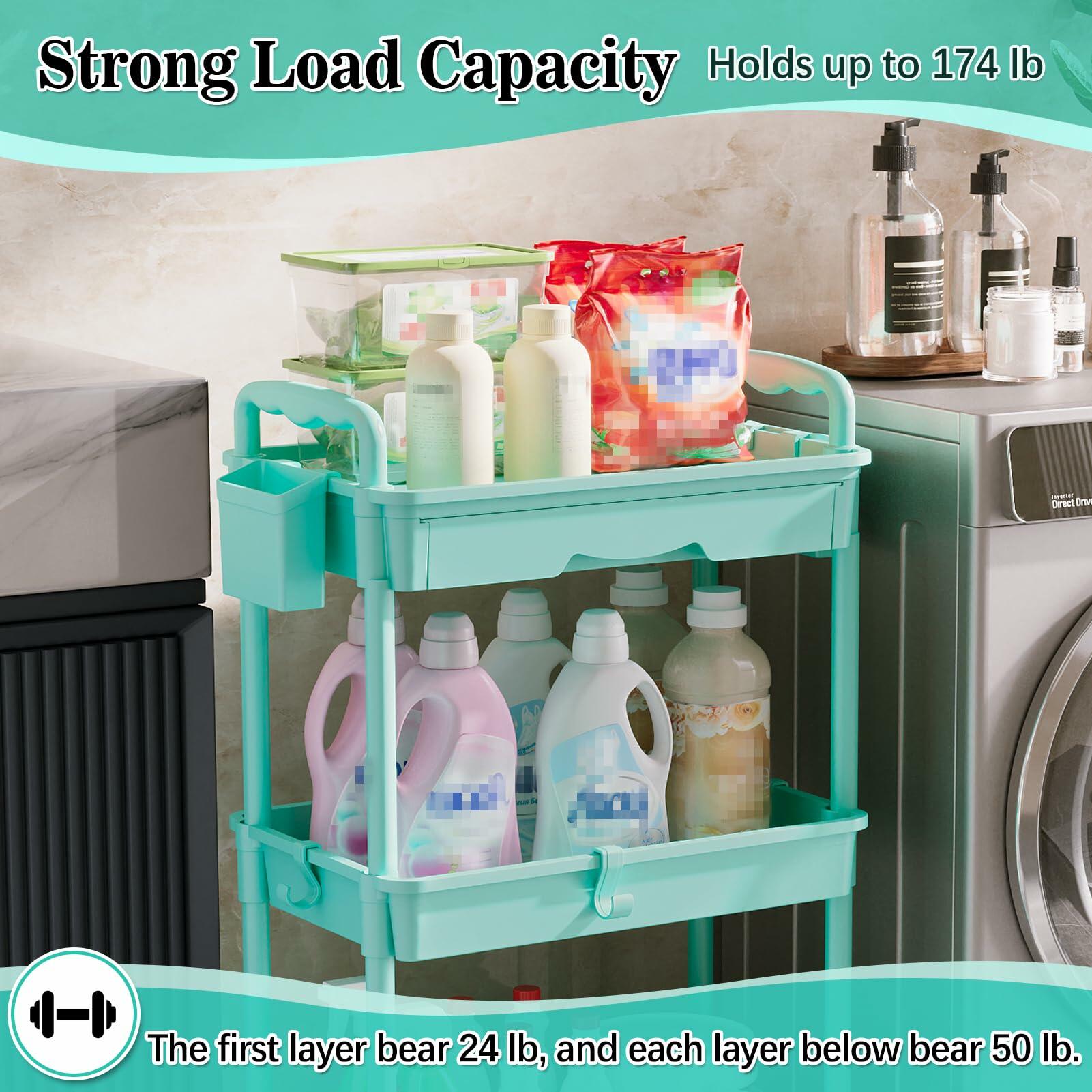 SUNALLY 3-Tier Rolling Cart with Drawer & Lockable Wheels, Bathroom Storage