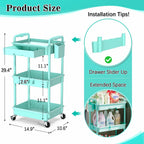 SUNALLY 3-Tier Rolling Cart with Drawer & Lockable Wheels, Bathroom Storage