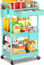 SUNALLY 3-Tier Rolling Cart with Drawer & Lockable Wheels, Bathroom Storage