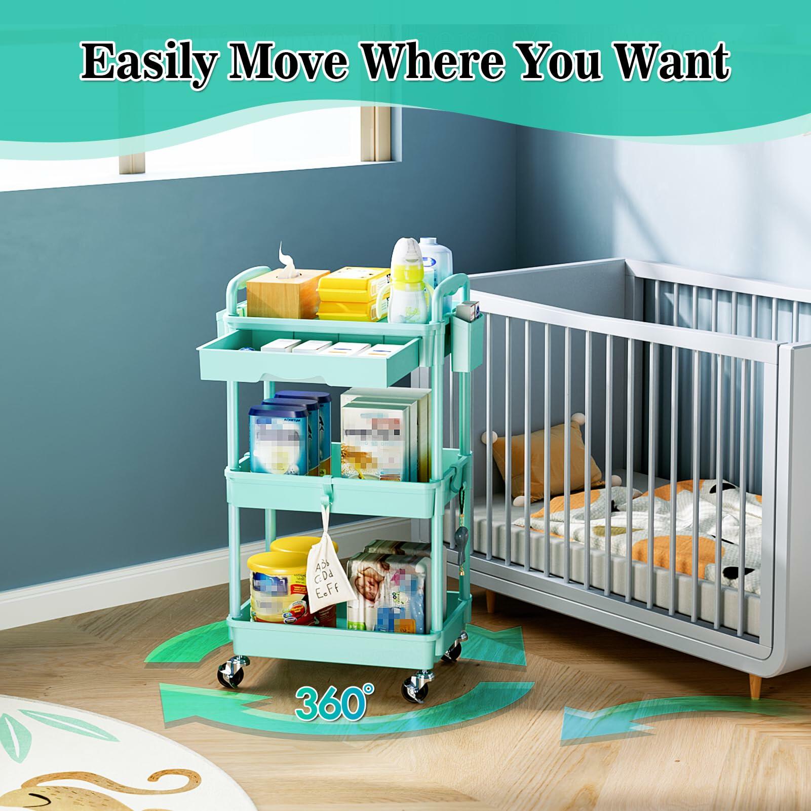 SUNALLY 3-Tier Rolling Cart with Drawer & Lockable Wheels, Bathroom Storage