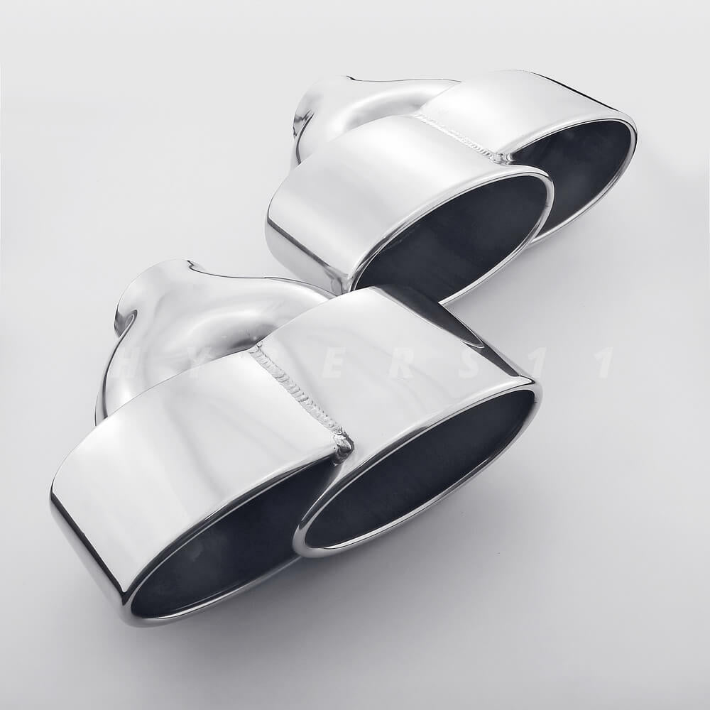 Pair 2.4" inlet Porsche 997 C2/S/4S/GTS Style Oval Stainless Steel Exhaust Tips