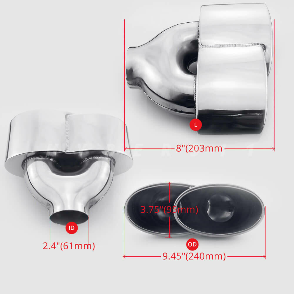 Pair 2.4" inlet Porsche 997 C2/S/4S/GTS Style Oval Stainless Steel Exhaust Tips