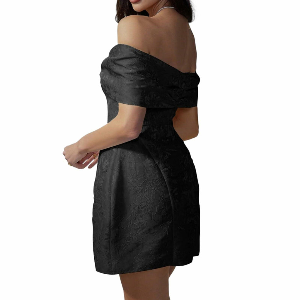 YILKOO Women's Bow Strapless Mini Dress Jacquard Satin Coctail Dress Sexy Short