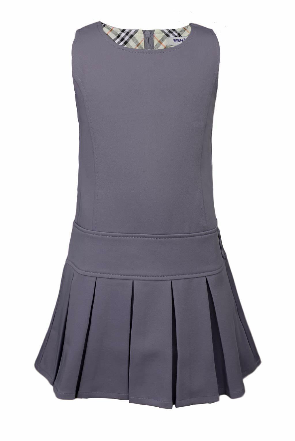 Bienzoe Girls School Uniform Jumper: Stretch Pleated Durable Kids Knee Length