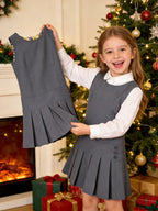 Bienzoe Girls School Uniform Jumper: Stretch Pleated Durable Kids Knee Length