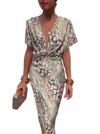 Averis Summer Women's Tight-Fitting Printed Sexy V-Neck mid-Waist Twisted Long