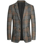 ebossy Men's Classic 2-Button Plaid Blazer Jacket Nothced Lapel Striped Slim