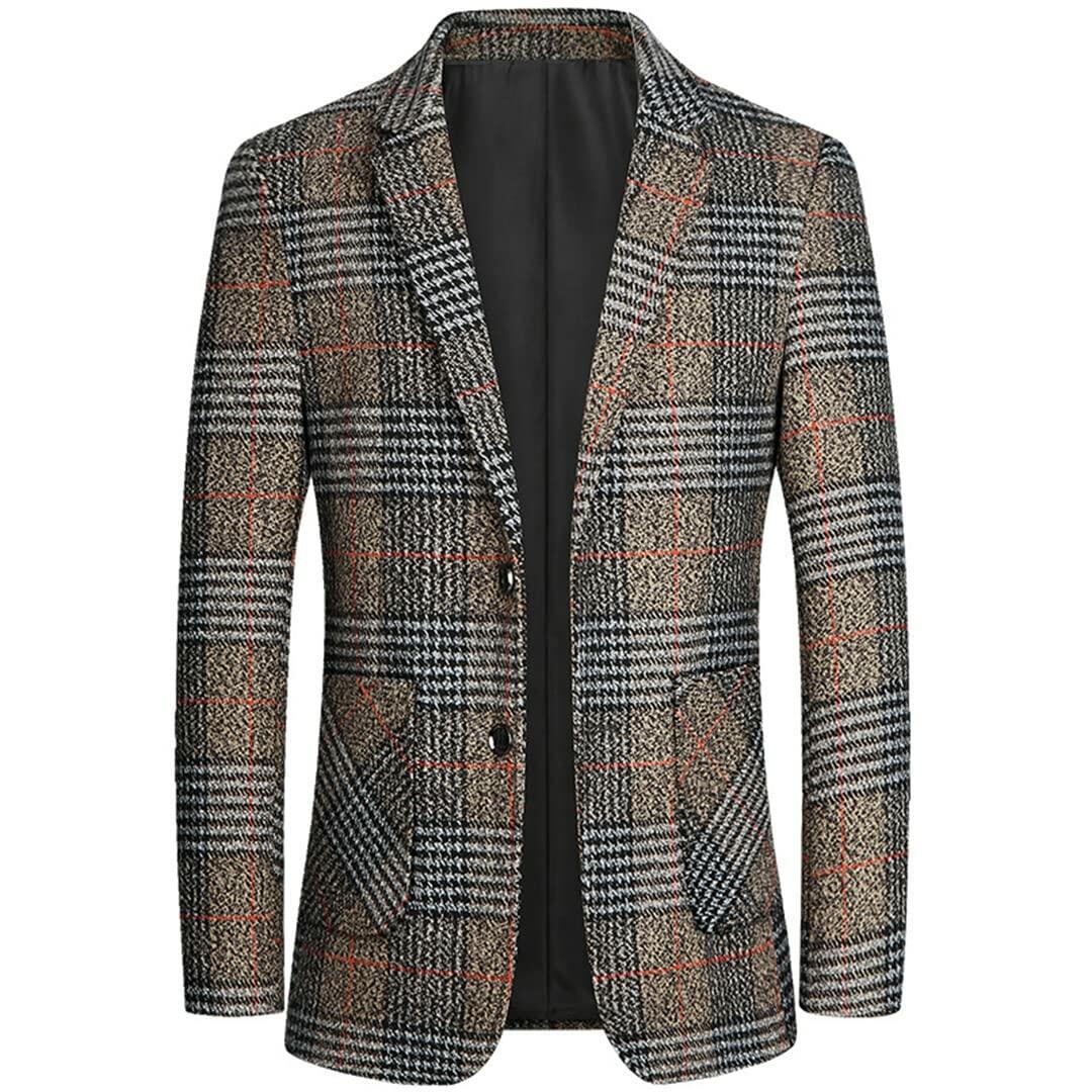 ebossy Men's Classic 2-Button Plaid Blazer Jacket Nothced Lapel Striped Slim