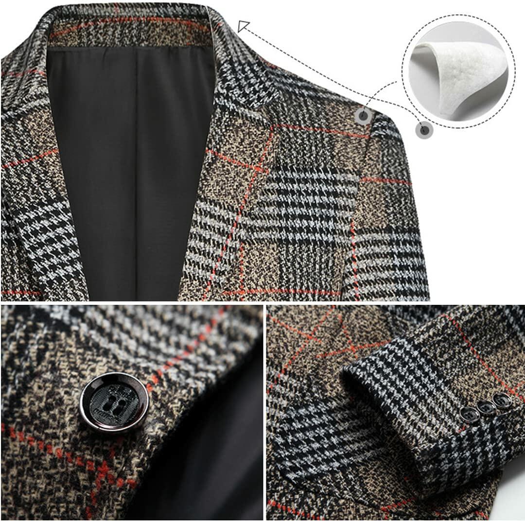 ebossy Men's Classic 2-Button Plaid Blazer Jacket Nothced Lapel Striped Slim