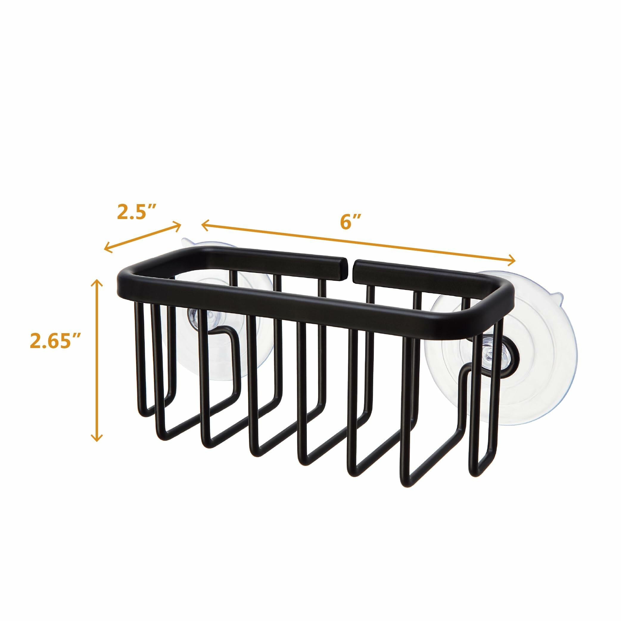 SunnyPoint NeverRust Sink Caddy Sponge Holder Adhesive Mount Black Aluminum