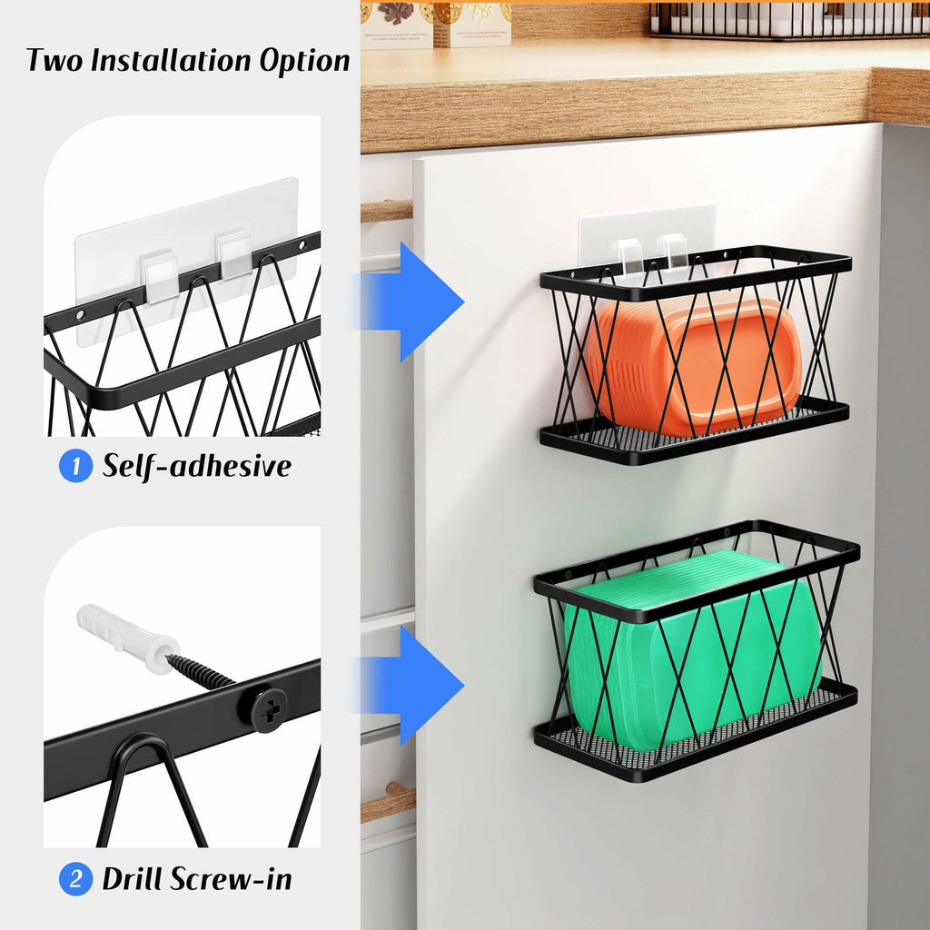 BasicForm 4 Pack Metal Kitchen Inside Cabinet Door Organizer, Adhesive Lid