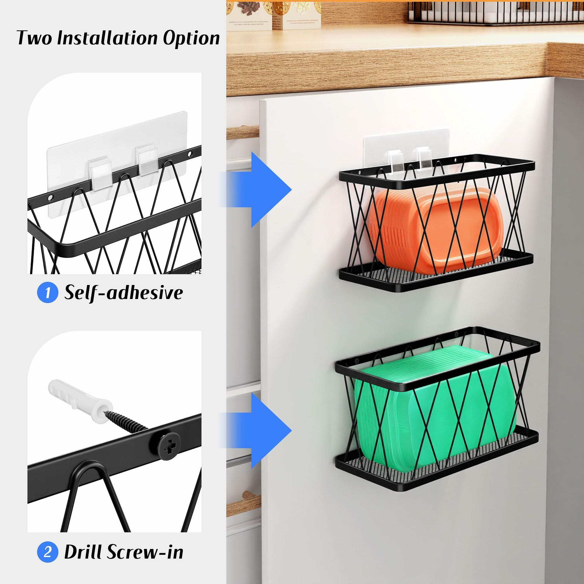 BasicForm 4 Pack Metal Kitchen Inside Cabinet Door Organizer, Adhesive Lid